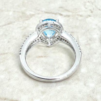 Sterling Silver White & Blue Topaz Halo Ring - WeilJewelry