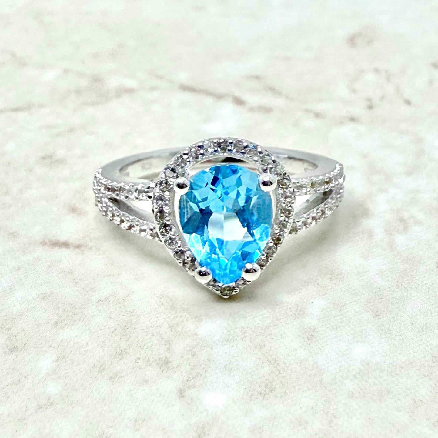 Sterling Silver White & Blue Topaz Halo Ring - WeilJewelry