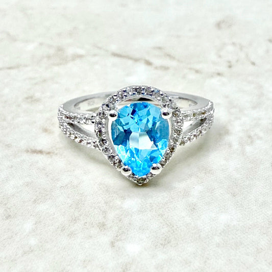 Sterling Silver White & Blue Topaz Halo Ring - WeilJewelry