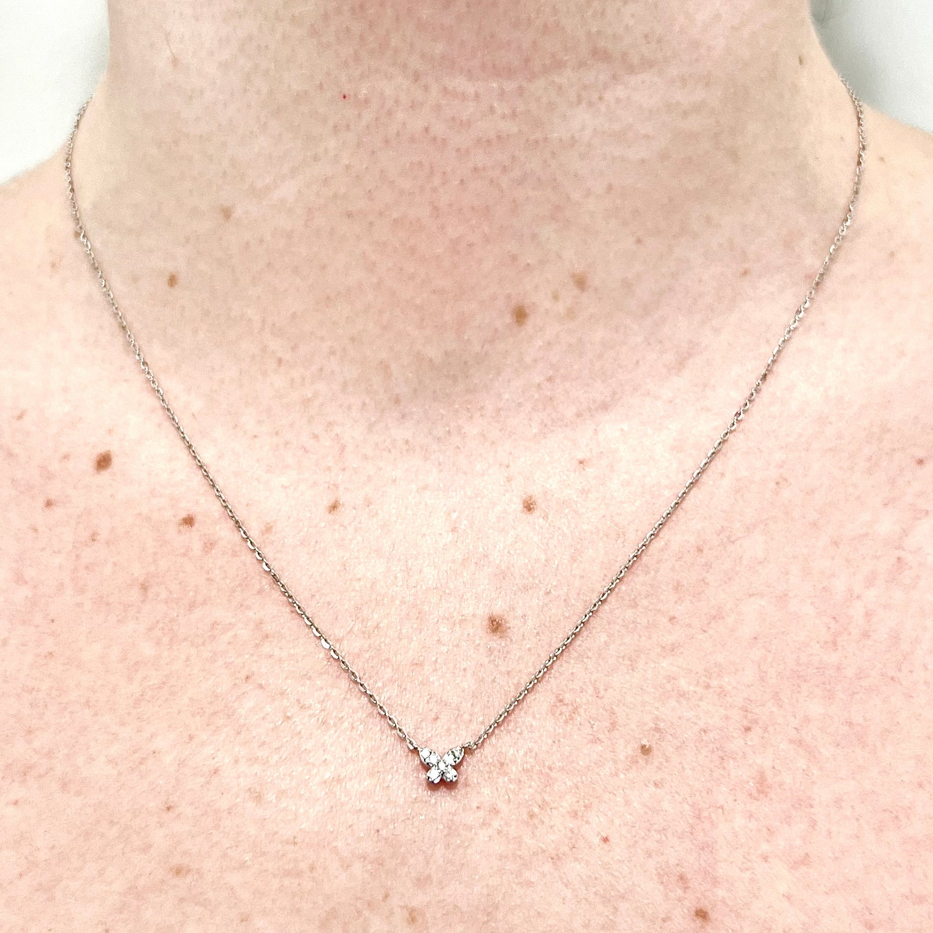 Tiny 14 Karat White Gold Diamond Butterfly Pendant Necklace - WeilJewelry