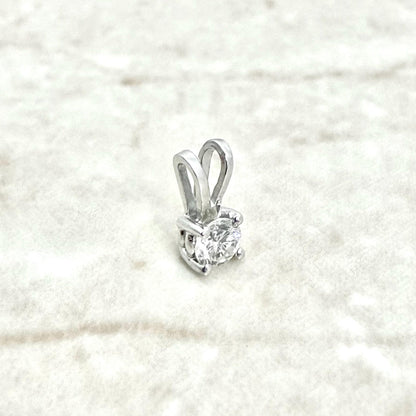 Tiny 14K White Gold 0.15 Carat Natural Diamond Solitaire Pendant - WeilJewelry