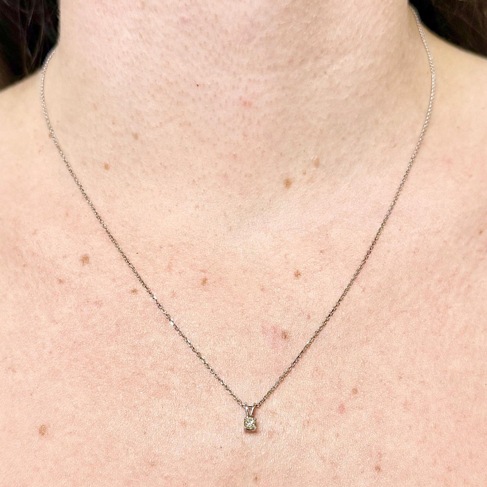 Tiny 14K White Gold 0.15 Carat Natural Diamond Solitaire Pendant - WeilJewelry