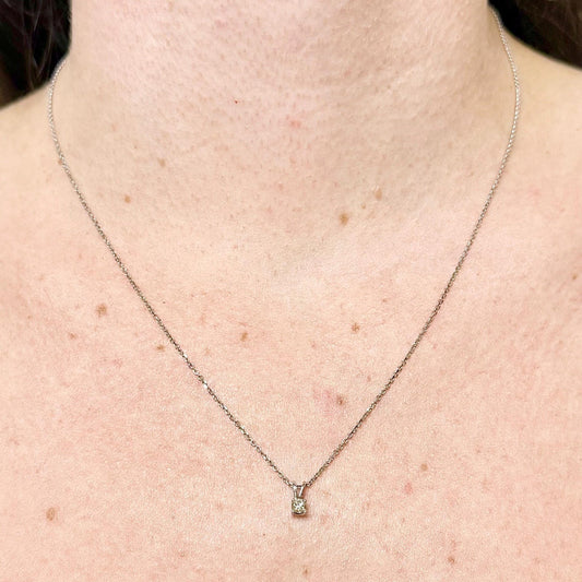 Tiny 14K White Gold 0.15 Carat Natural Diamond Solitaire Pendant - WeilJewelry