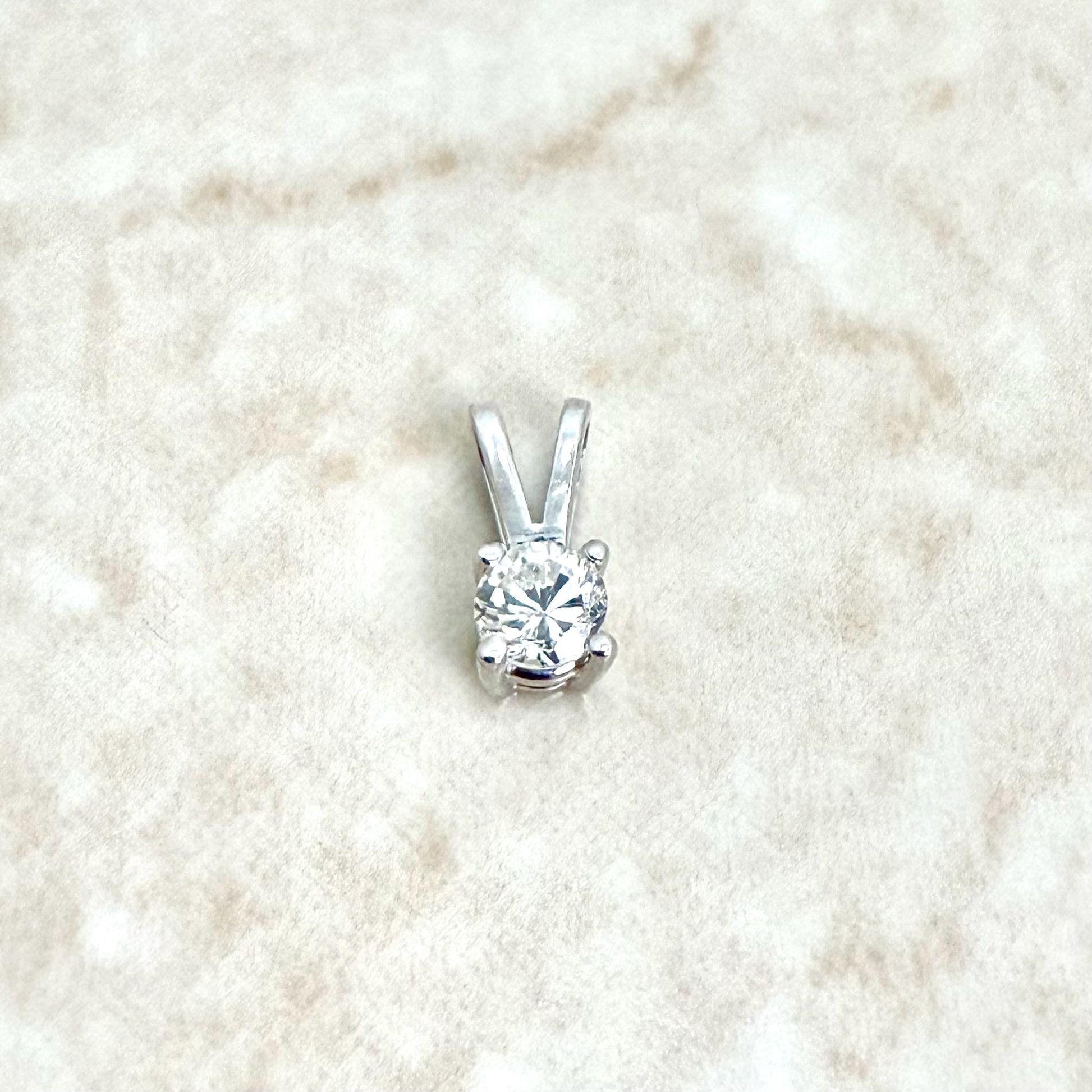 Tiny 14K White Gold 0.15 Carat Natural Diamond Solitaire Pendant - WeilJewelry