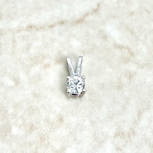 Tiny 14K White Gold 0.15 Carat Natural Diamond Solitaire Pendant - WeilJewelry