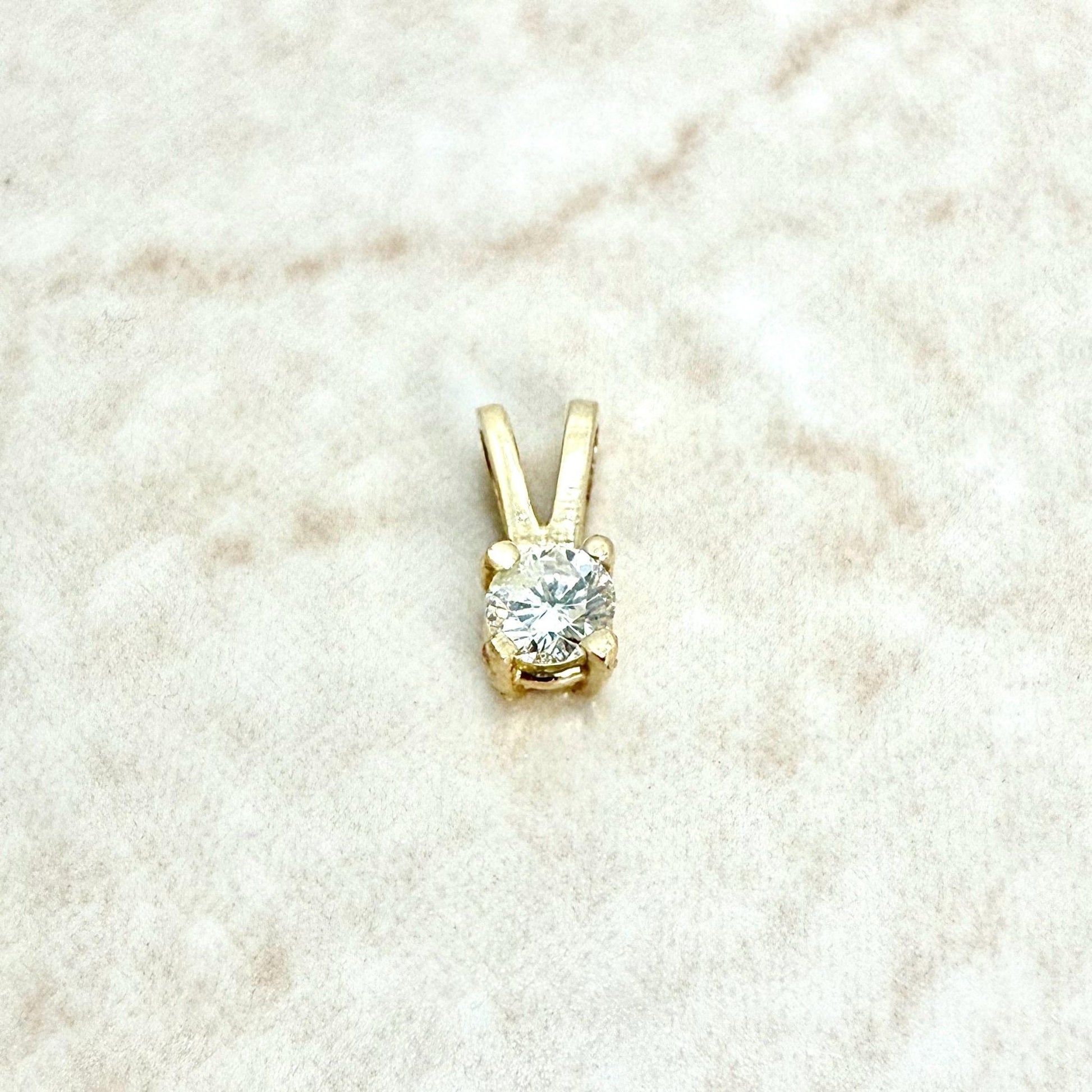 Tiny 14K Yellow Gold 0.10 Carat Natural Diamond Solitaire Pendant - WeilJewelry