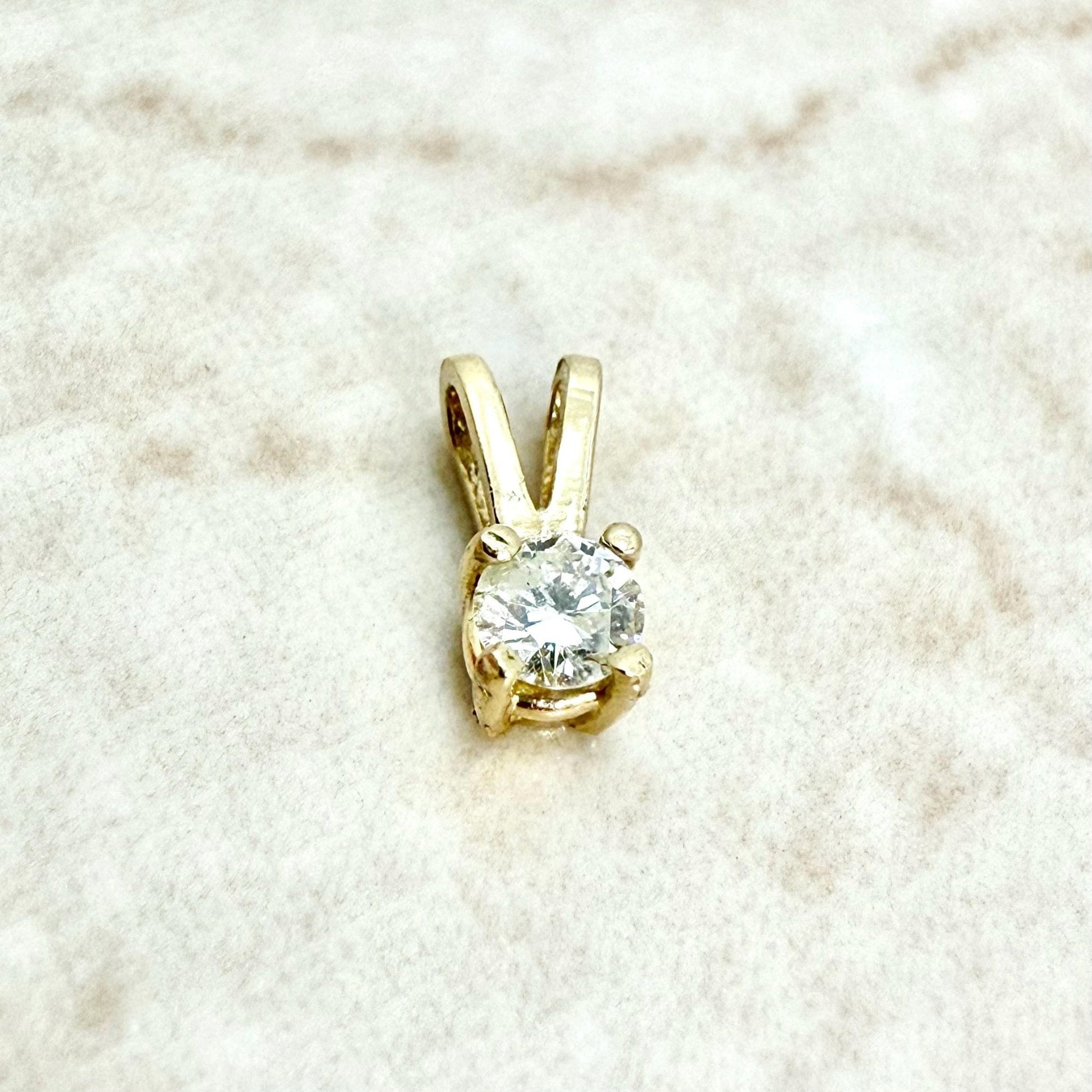 Tiny 14K Yellow Gold 0.10 Carat Natural Diamond Solitaire Pendant - WeilJewelry