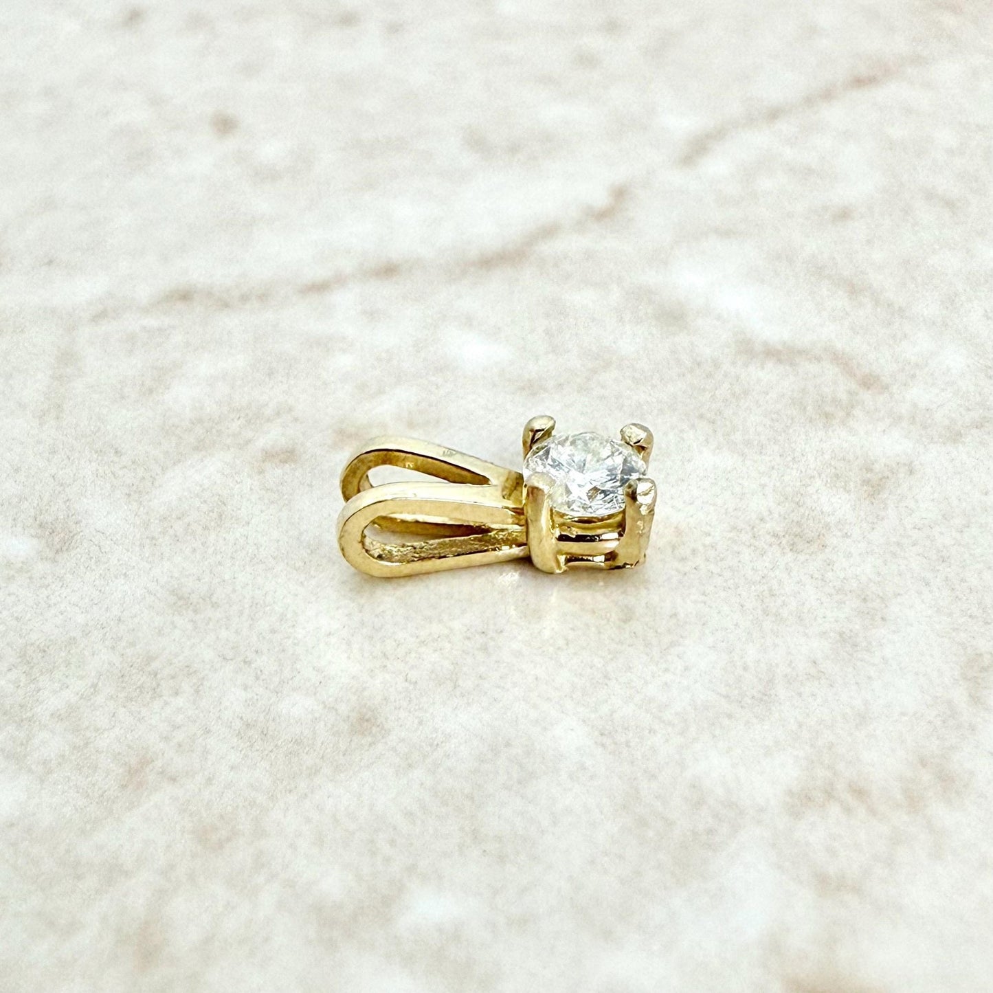 Tiny 14K Yellow Gold 0.10 Carat Natural Diamond Solitaire Pendant - WeilJewelry