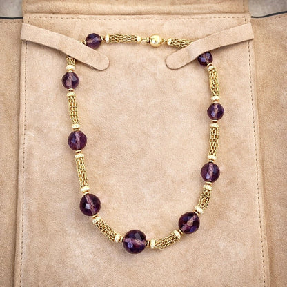 Unique Vintage 1980’s Bvlgari 18 Karat Yellow Gold Amethyst & Diamond Necklace - WeilJewelry