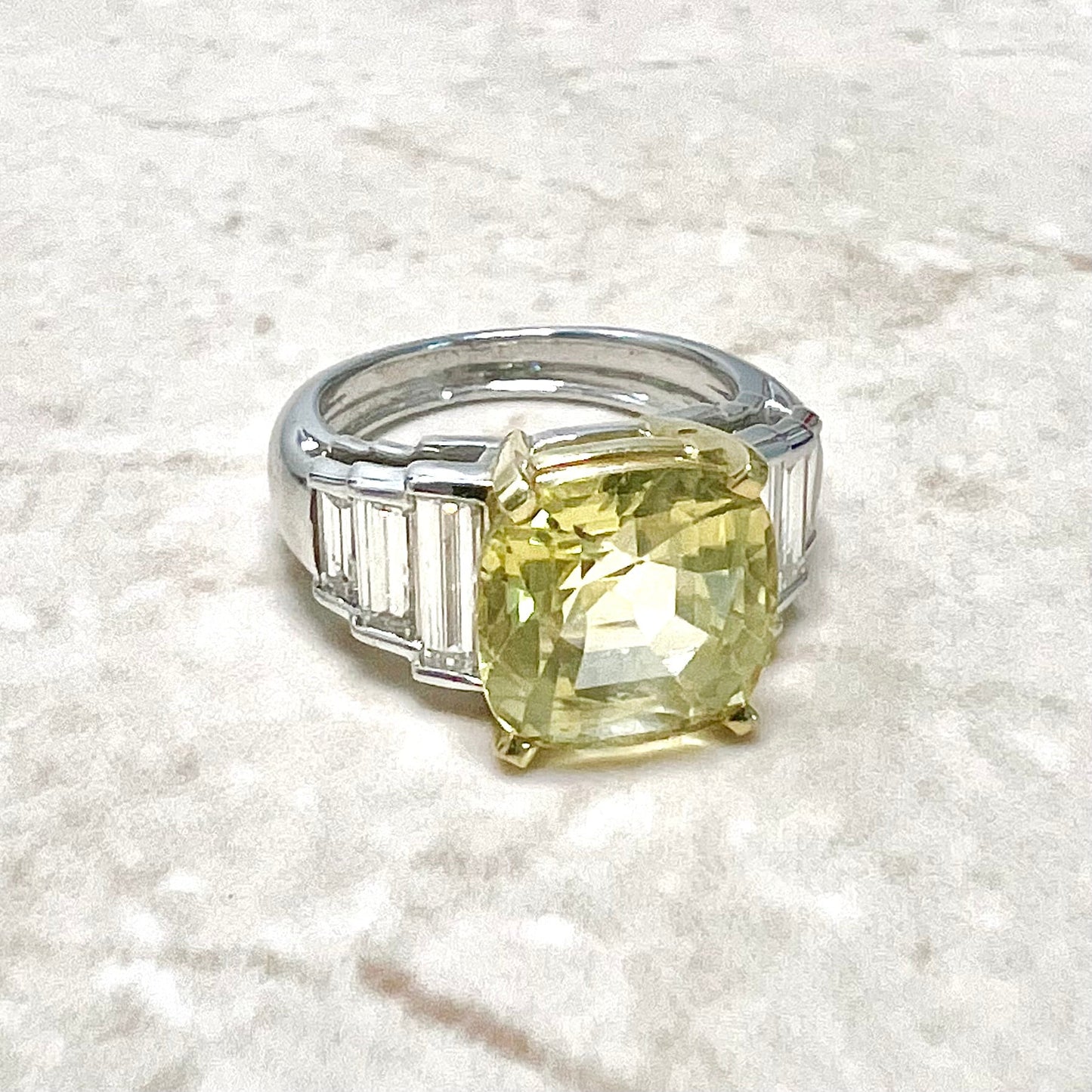 Very Fine Untreated 8.12 Carats Cushion Cut Yellow Sapphire & Diamond Ring - WeilJewelry