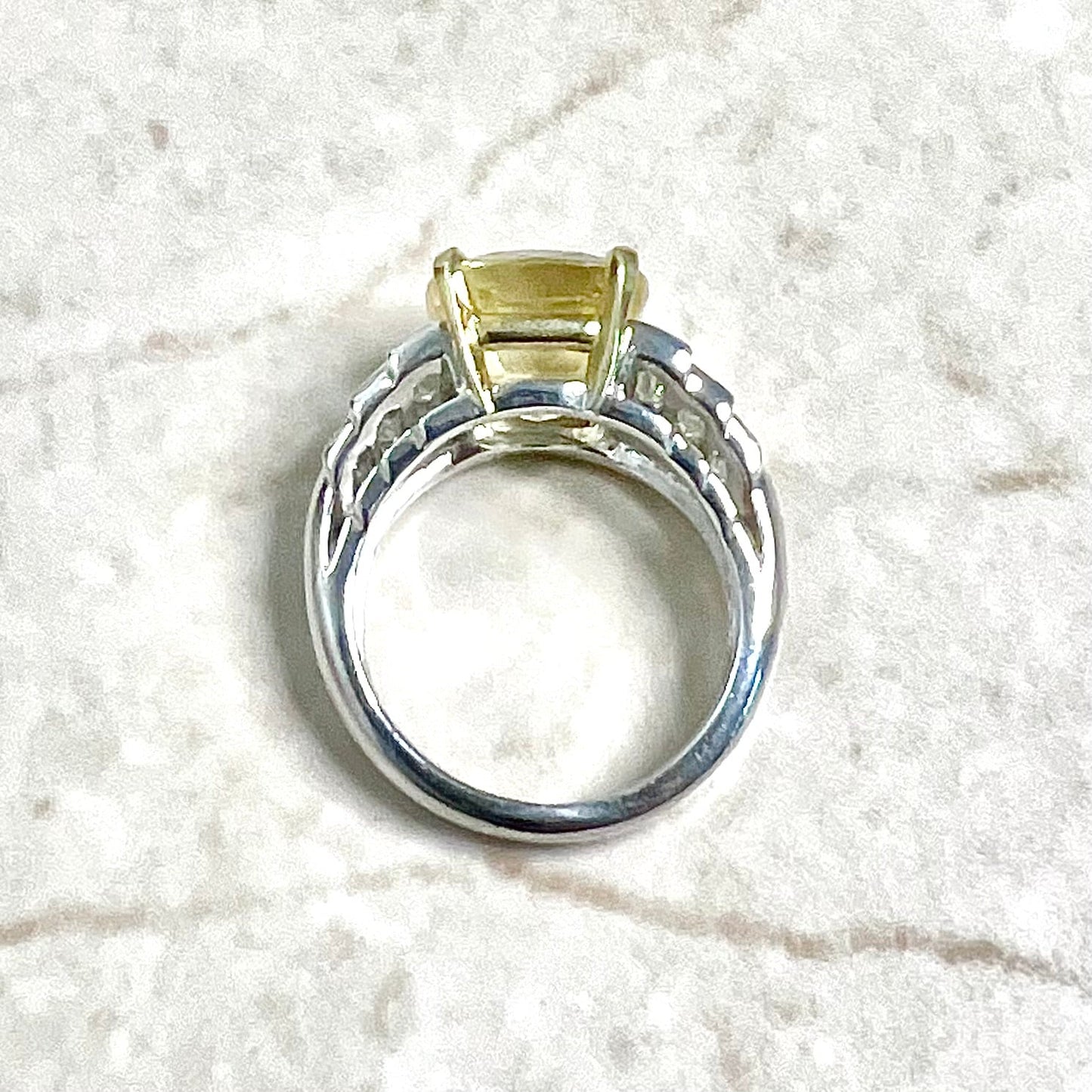 Very Fine Untreated 8.12 Carats Cushion Cut Yellow Sapphire & Diamond Ring - WeilJewelry