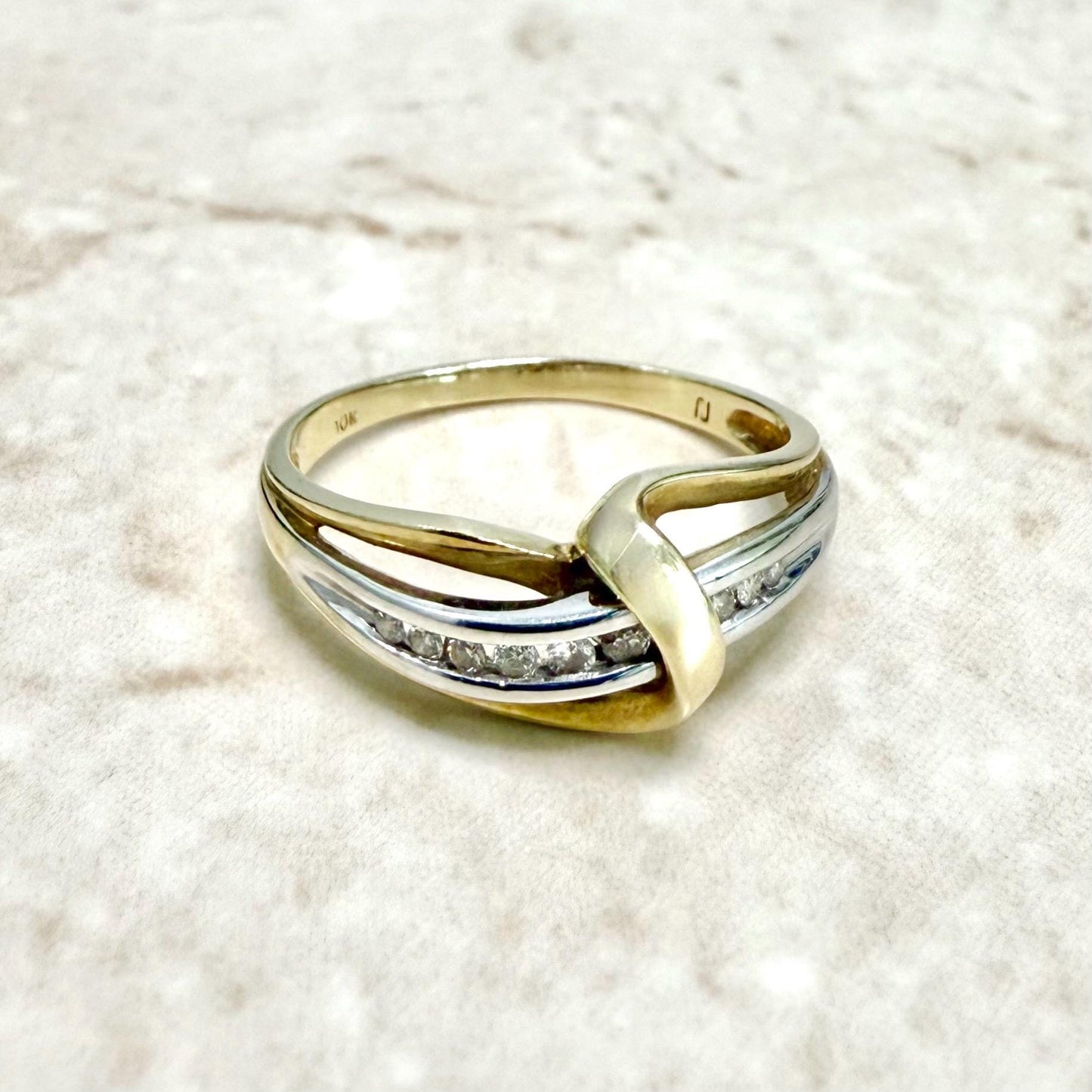 Vintage 10 Karat Two - Tone Diamond Crossover Ring - WeilJewelry