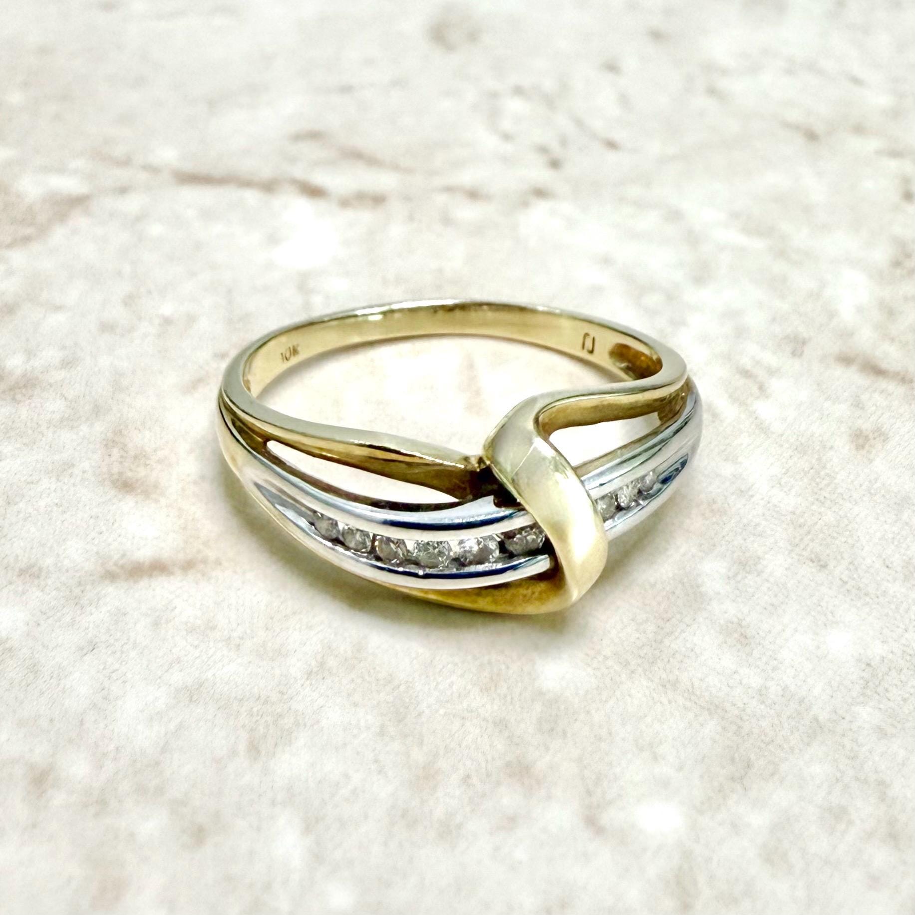 Vintage 10 Karat Two - Tone Diamond Crossover Ring - WeilJewelry