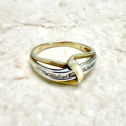 Vintage 10 Karat Two - Tone Diamond Crossover Ring - WeilJewelry