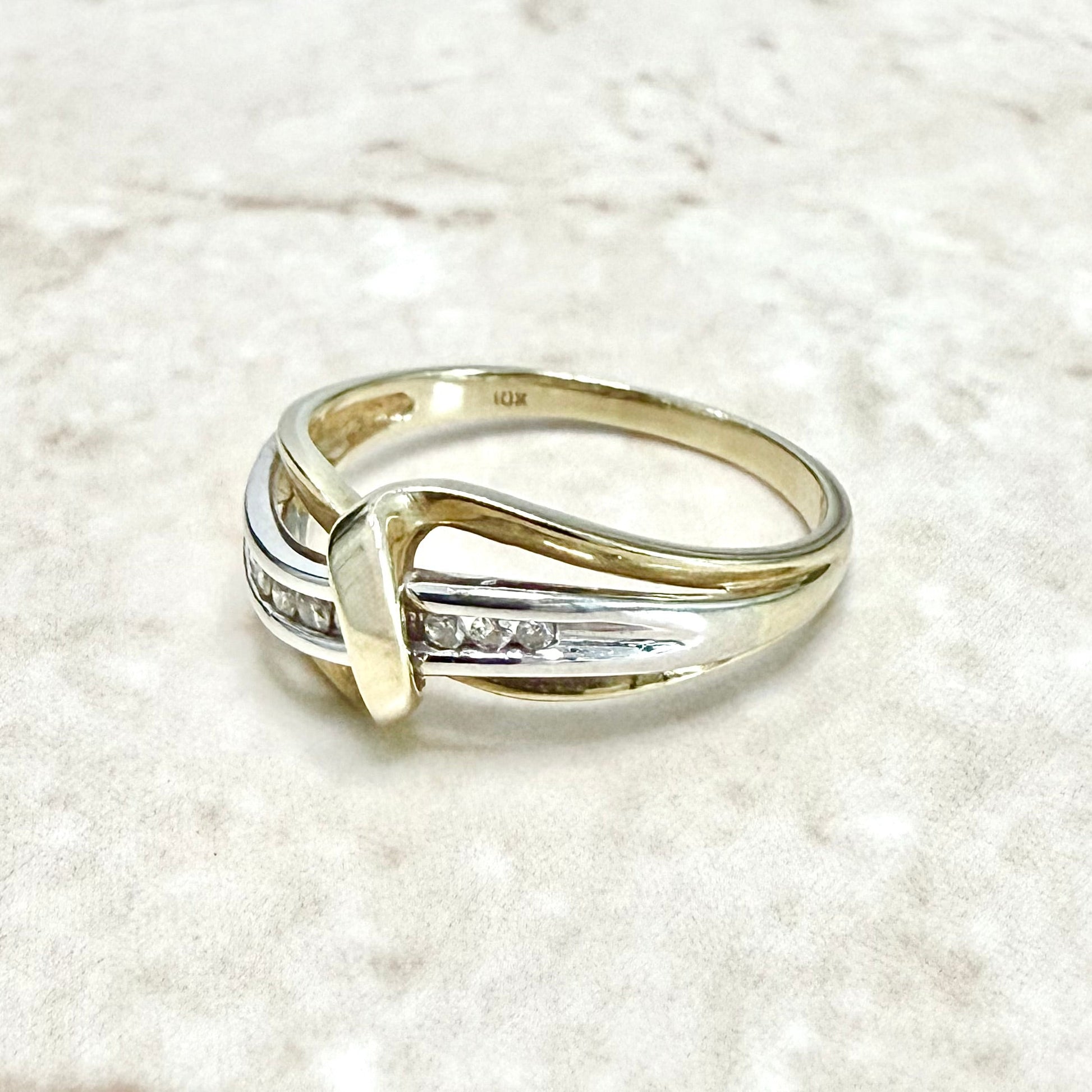 Vintage 10 Karat Two - Tone Diamond Crossover Ring - WeilJewelry