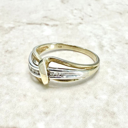 Vintage 10 Karat Two - Tone Diamond Crossover Ring - WeilJewelry