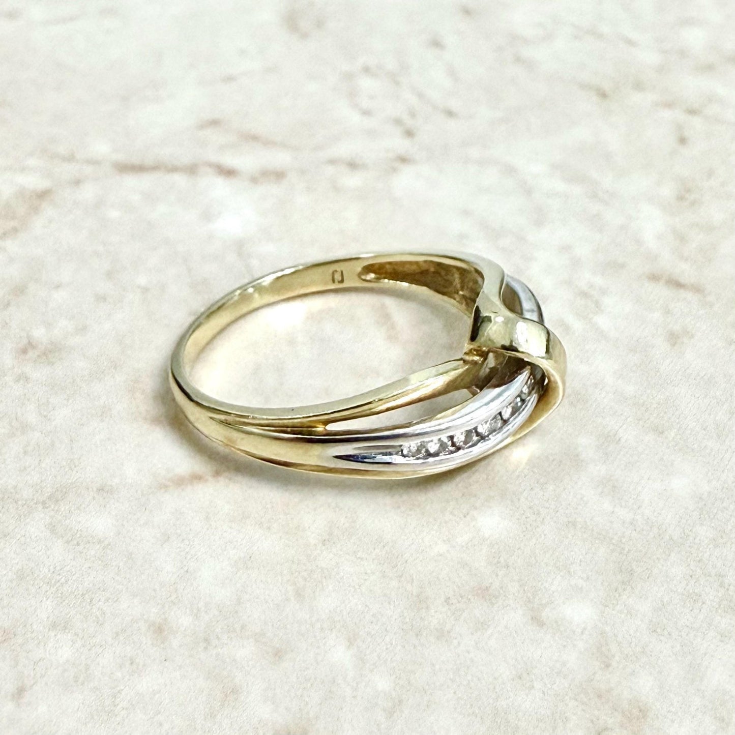 Vintage 10 Karat Two - Tone Diamond Crossover Ring - WeilJewelry