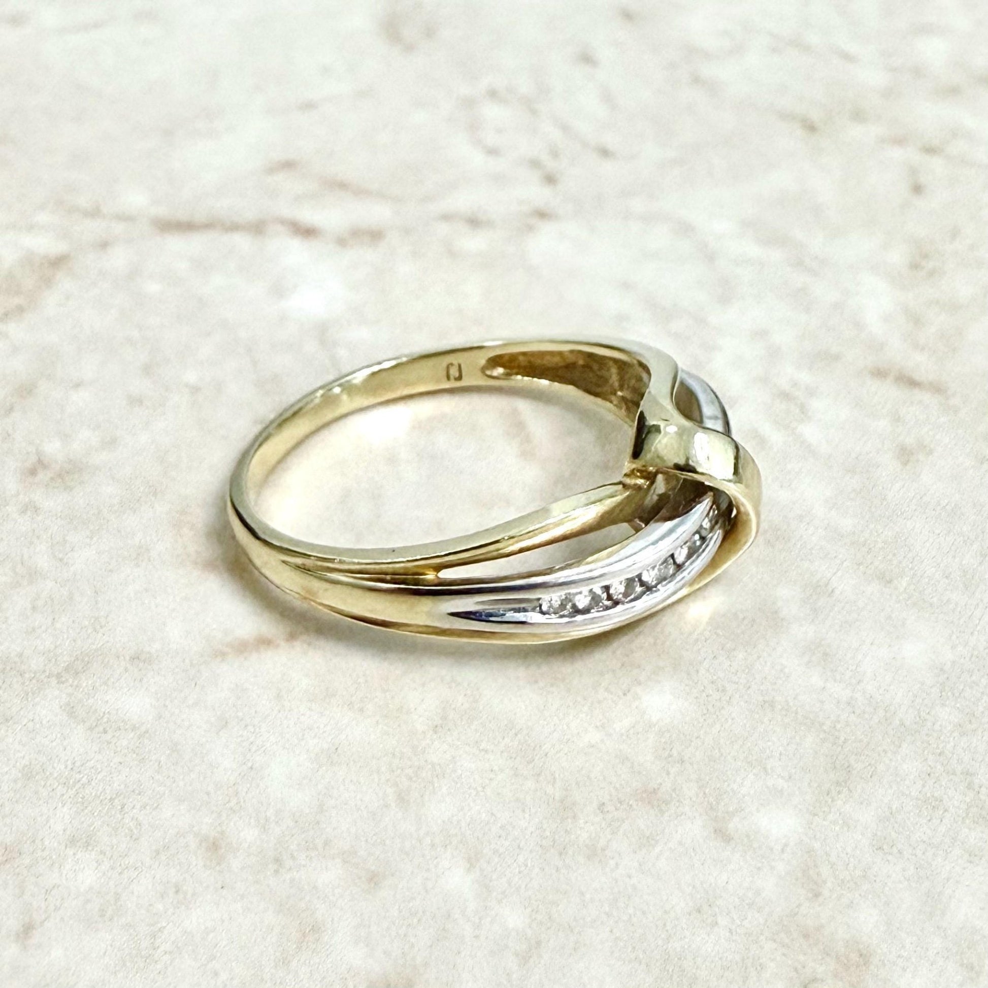 Vintage 10 Karat Two - Tone Diamond Crossover Ring - WeilJewelry