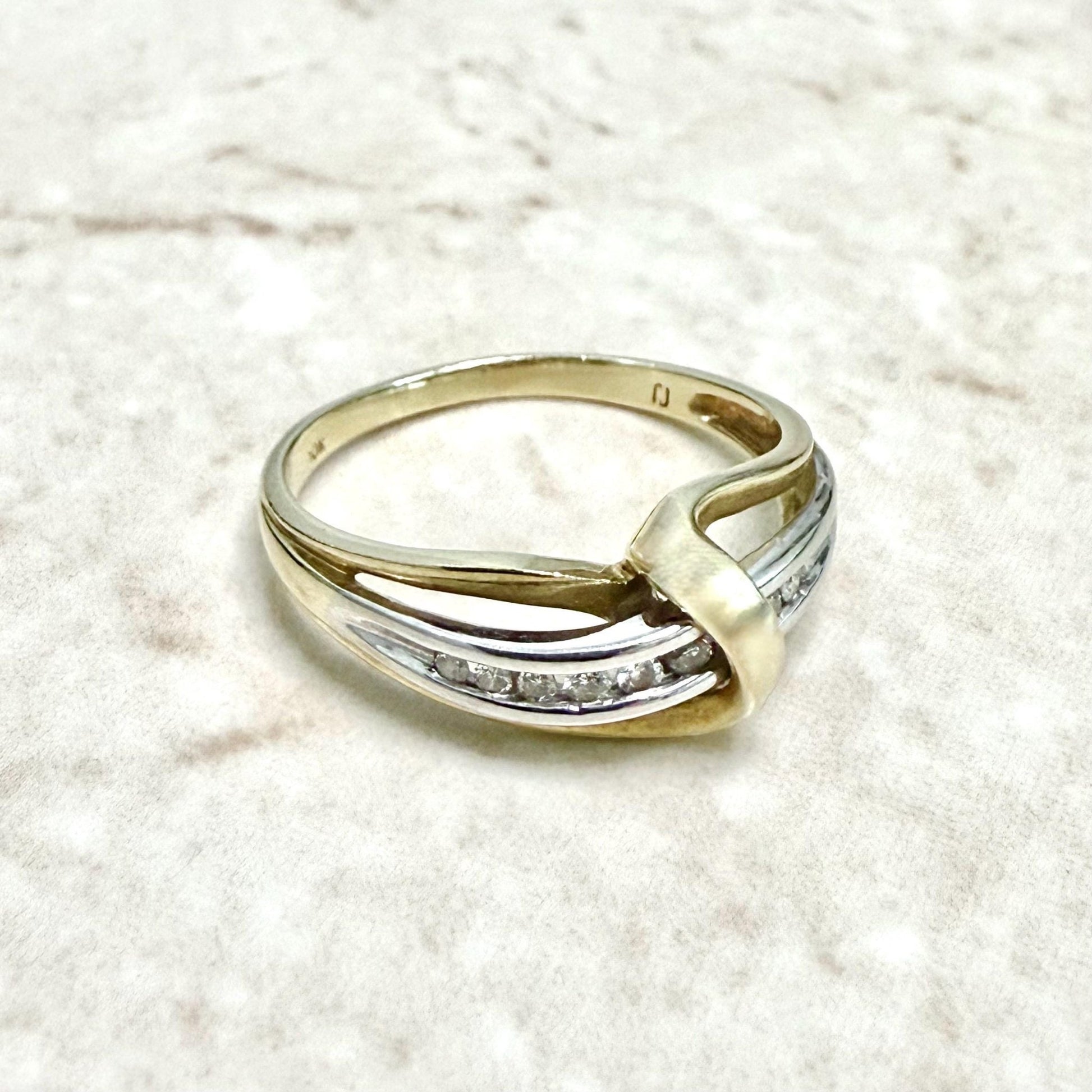 Vintage 10 Karat Two - Tone Diamond Crossover Ring - WeilJewelry