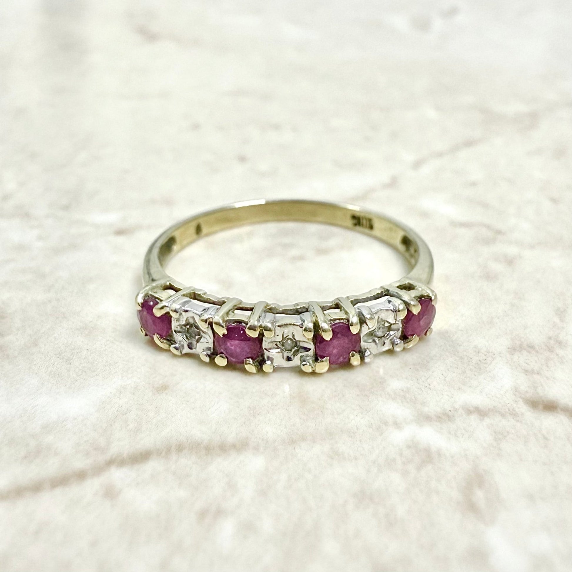 Vintage 10 Karat Two - Tone Gold Diamond & Ruby Band Ring - WeilJewelry