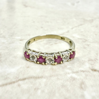 Vintage 10 Karat Two - Tone Gold Diamond & Ruby Band Ring - WeilJewelry