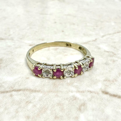 Vintage 10 Karat Two - Tone Gold Diamond & Ruby Band Ring - WeilJewelry