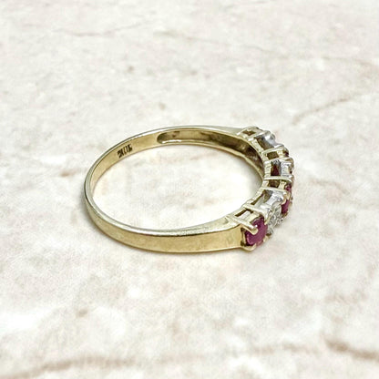 Vintage 10 Karat Two - Tone Gold Diamond & Ruby Band Ring - WeilJewelry