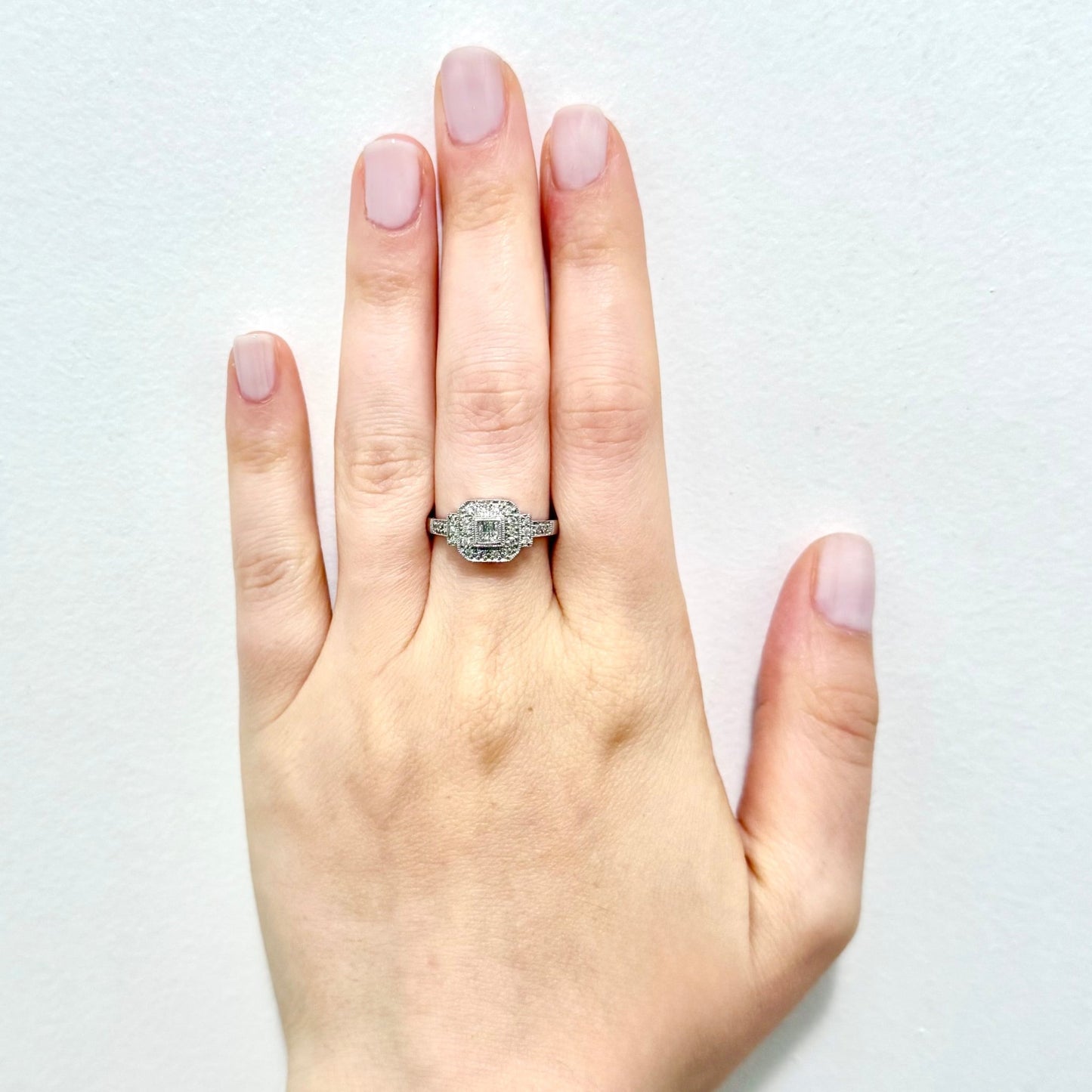 Vintage 10 Karat White Gold Natural Diamond Halo Ring - WeilJewelry