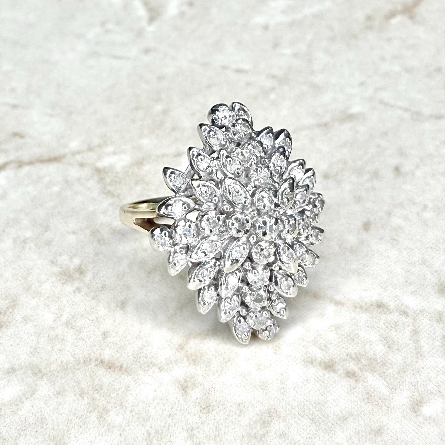 Vintage 10K Two - Tone Gold 1/2 Carat Diamond Cluster Ring - WeilJewelry