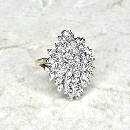 Vintage 10K Two - Tone Gold 1/2 Carat Diamond Cluster Ring - WeilJewelry
