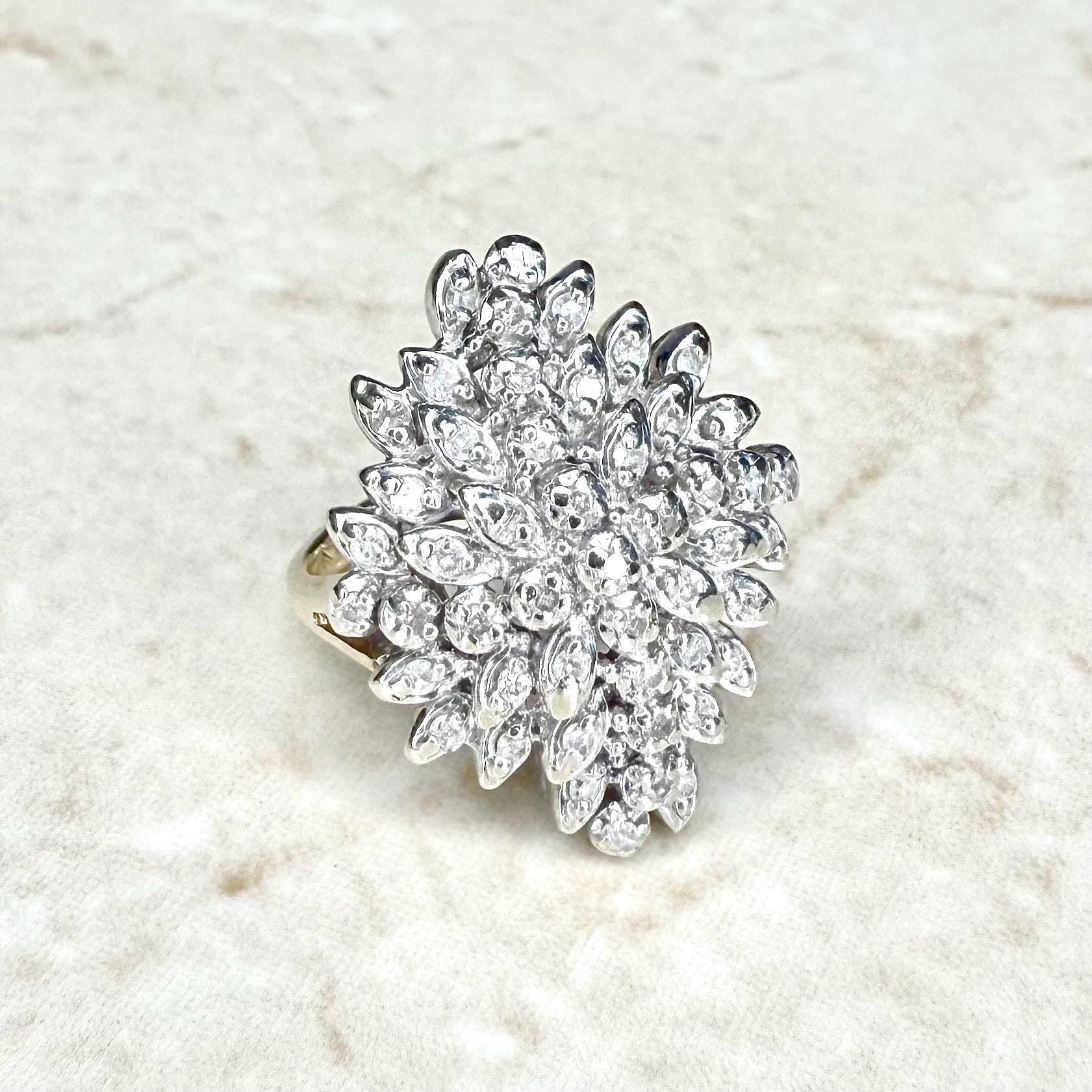 Vintage 10K Two - Tone Gold 1/2 Carat Diamond Cluster Ring - WeilJewelry