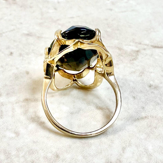 Vintage 10K Yellow Gold 12 Carat Oval Smoky Quartz Cocktail Ring - WeilJewelry