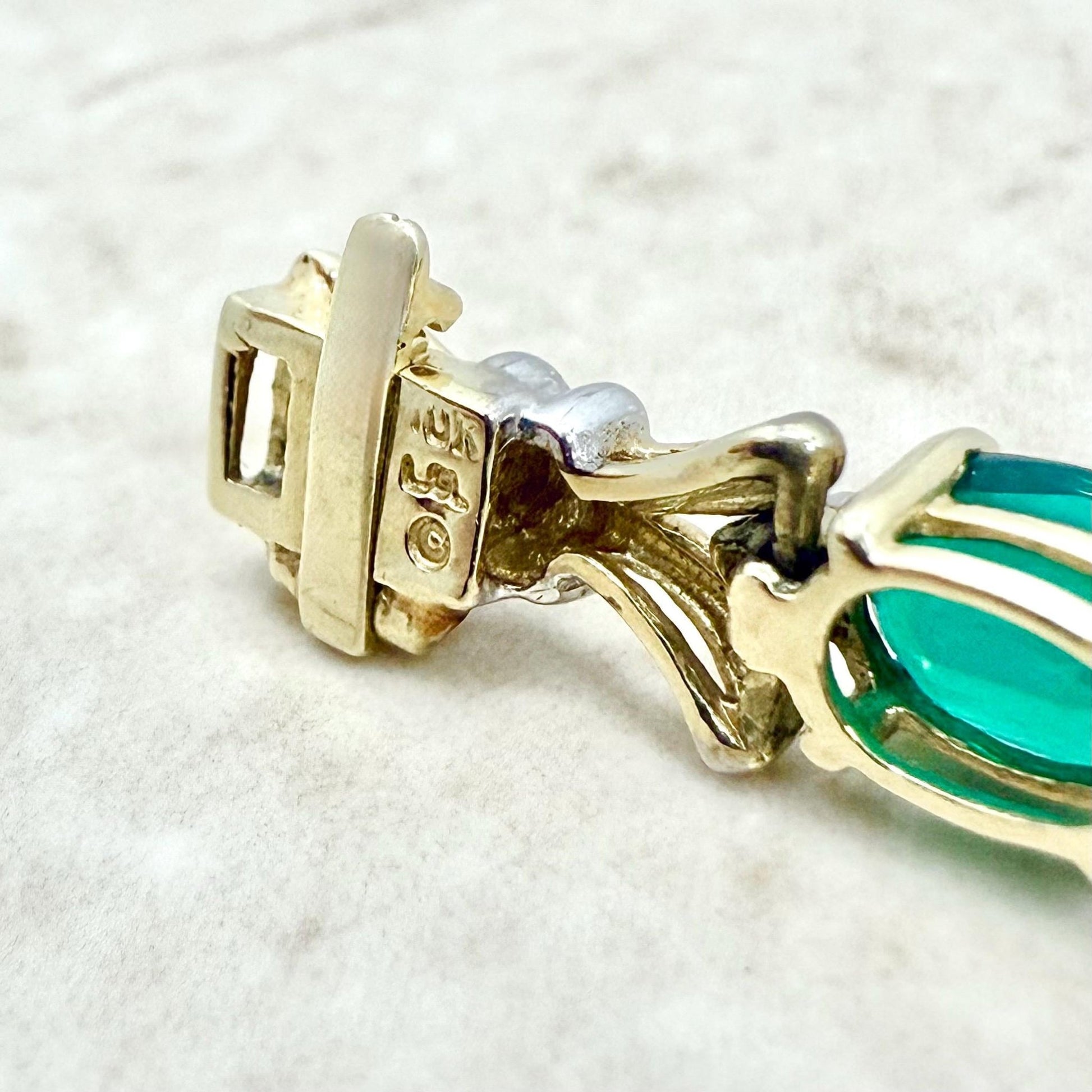 Vintage 10K Yellow Gold Oval Synthetic Emerald & Diamond Bracelet - WeilJewelry
