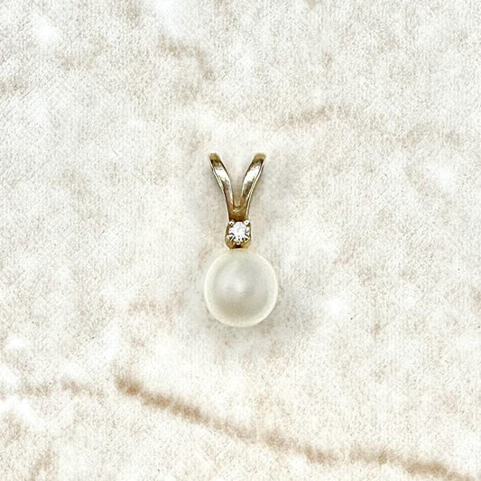 Vintage 10K Yellow Gold White Pearl & Diamond Pendant - WeilJewelry