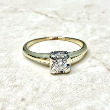 Vintage 14 Karat Two - Tone Gold 0.12 Carat Natural Diamond Solitaire Ring - WeilJewelry