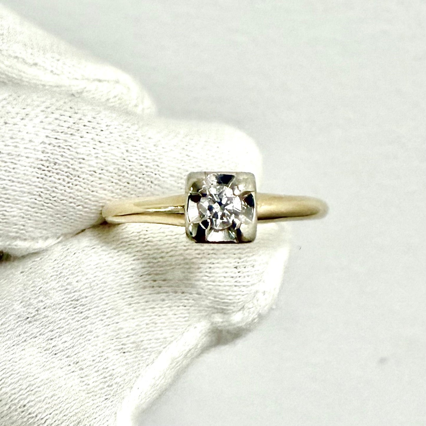 Vintage 14 Karat Two - Tone Gold 0.12 Carat Natural Diamond Solitaire Ring - WeilJewelry