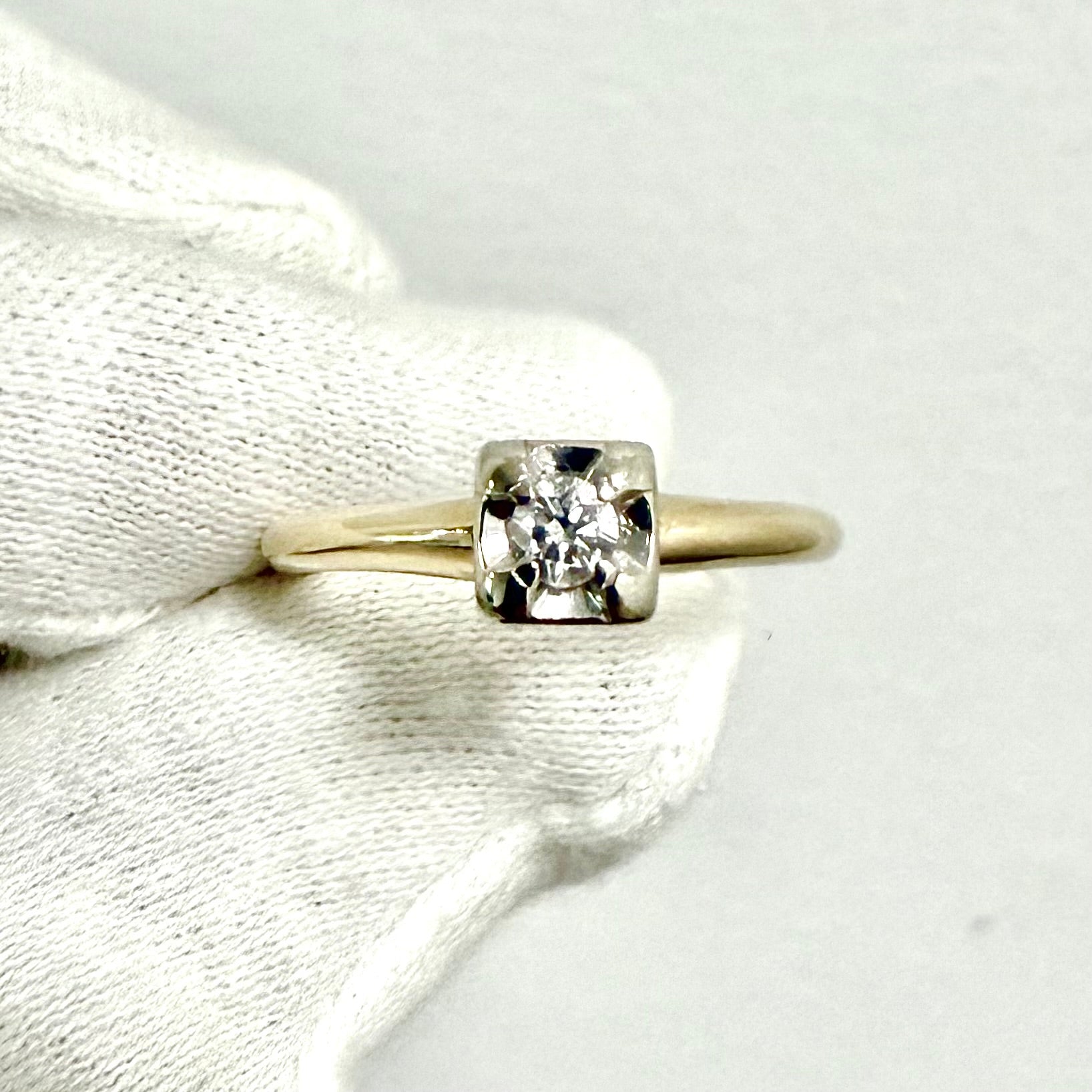 Vintage 14 Karat Two - Tone Gold 0.12 Carat Natural Diamond Solitaire Ring - WeilJewelry