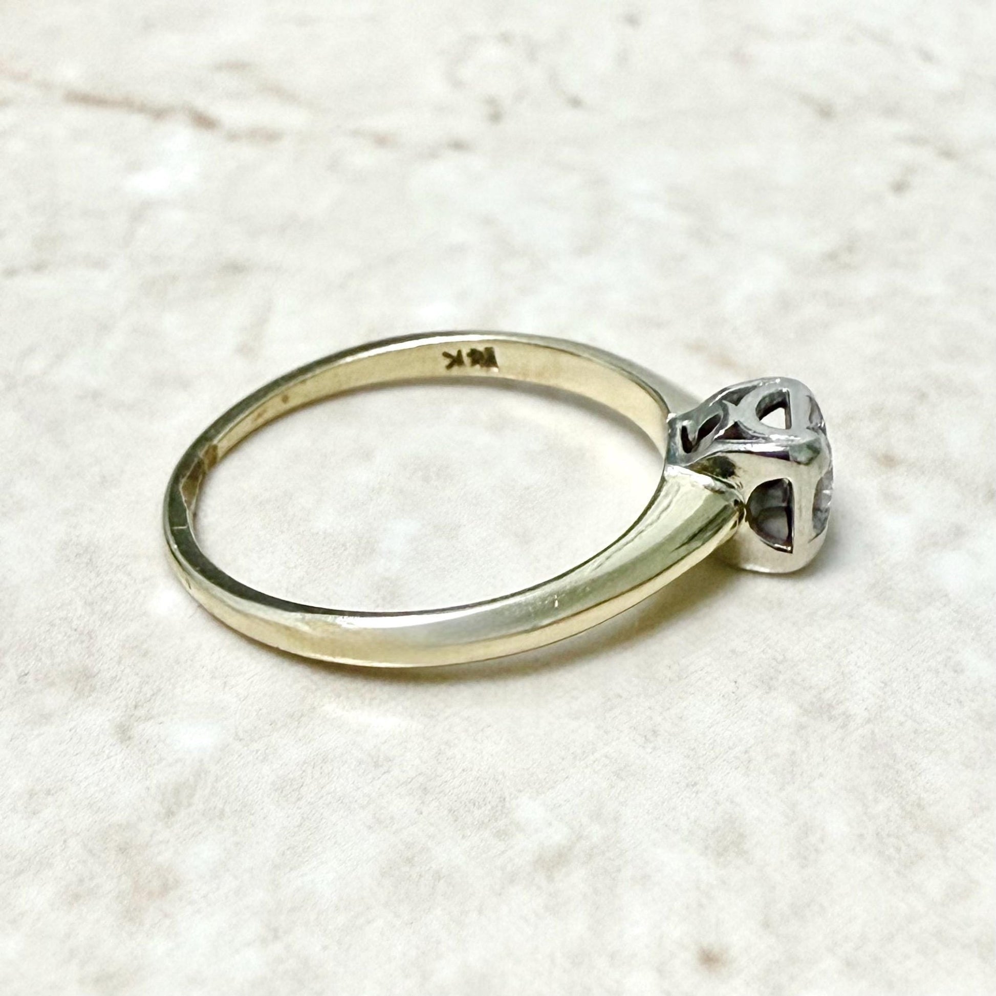 Vintage 14 Karat Two - Tone Gold 0.12 Carat Natural Diamond Solitaire Ring - WeilJewelry