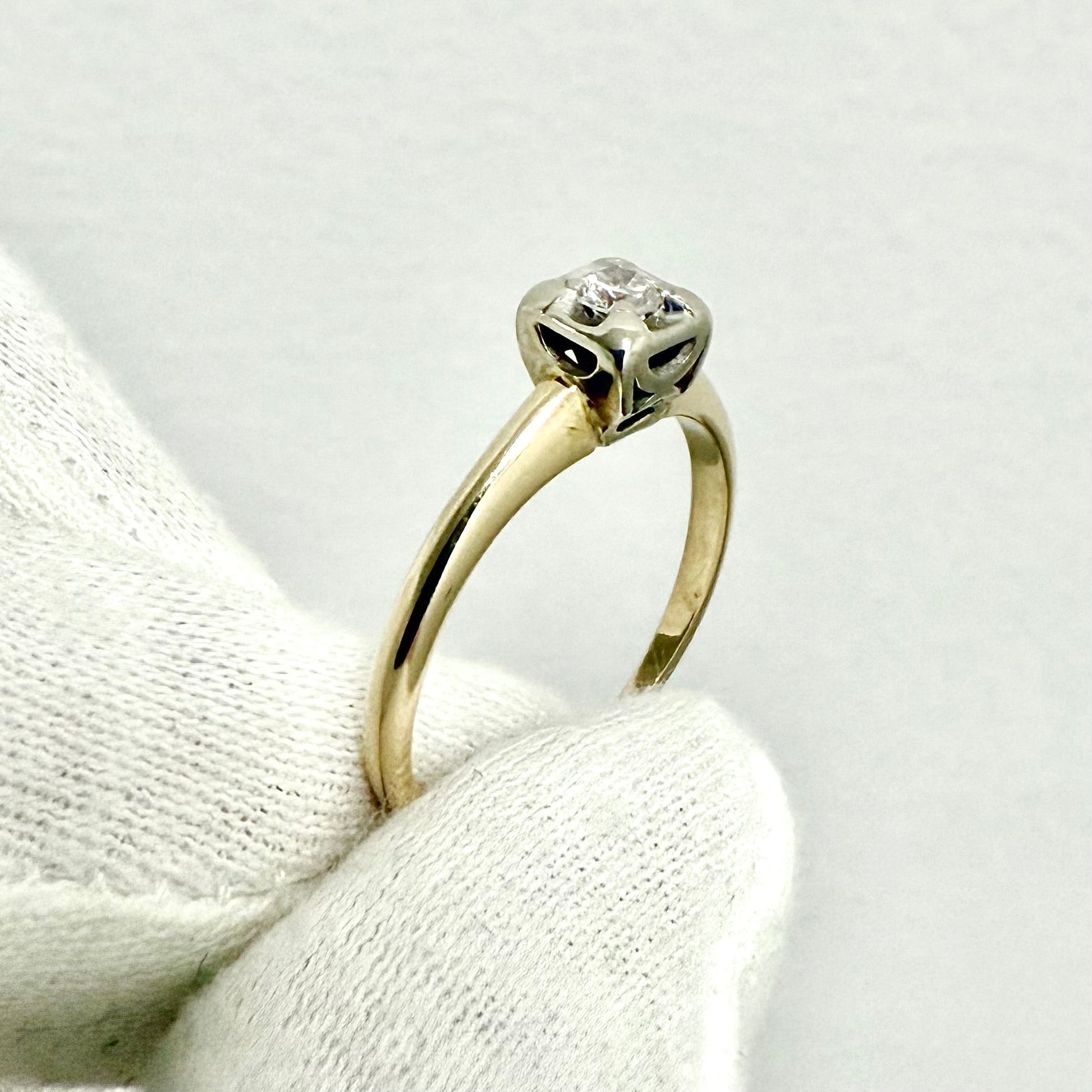 Vintage 14 Karat Two - Tone Gold 0.12 Carat Natural Diamond Solitaire Ring - WeilJewelry