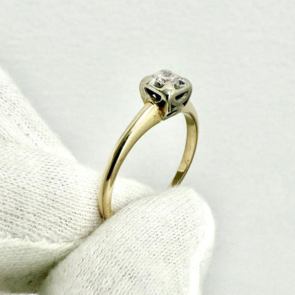 Vintage 14 Karat Two - Tone Gold 0.12 Carat Natural Diamond Solitaire Ring - WeilJewelry