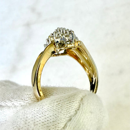 Vintage 14 Karat Two - Tone Gold 1/2 Carat Diamond Cluster Ring - WeilJewelry