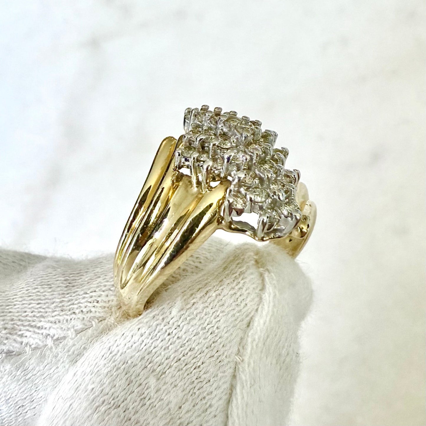 Vintage 14 Karat Two - Tone Gold 1/2 Carat Diamond Cluster Ring - WeilJewelry