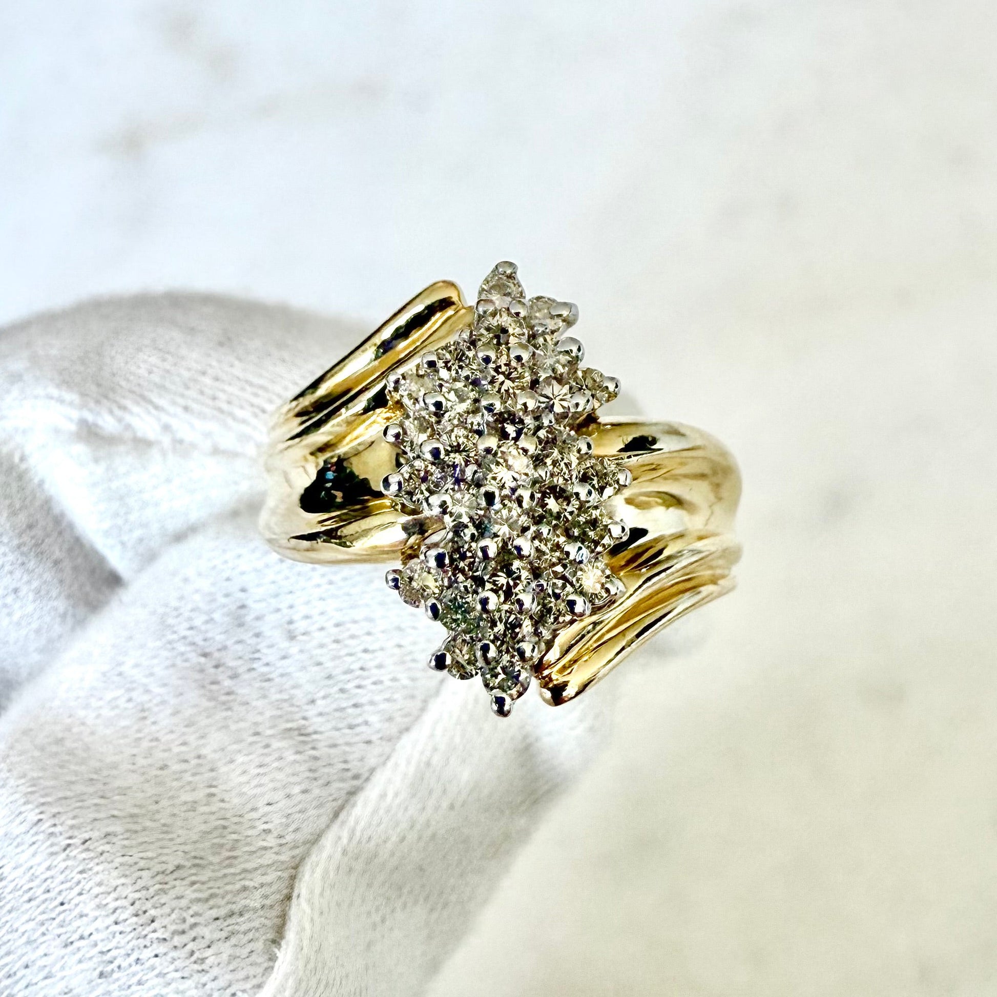 Vintage 14 Karat Two - Tone Gold 1/2 Carat Diamond Cluster Ring - WeilJewelry