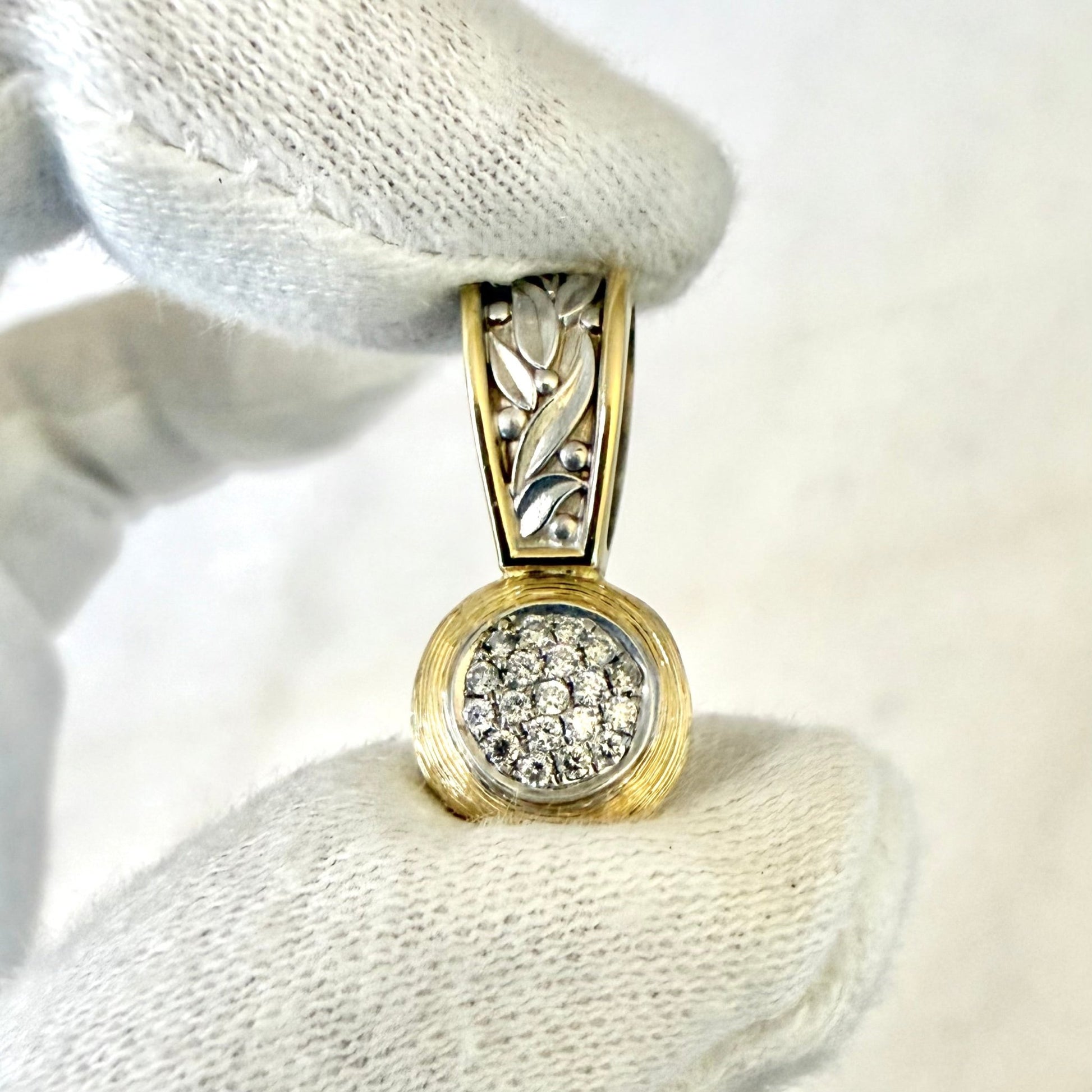 Vintage 14 Karat Two - Tone Gold Pave Diamond Cluster Pendant - WeilJewelry