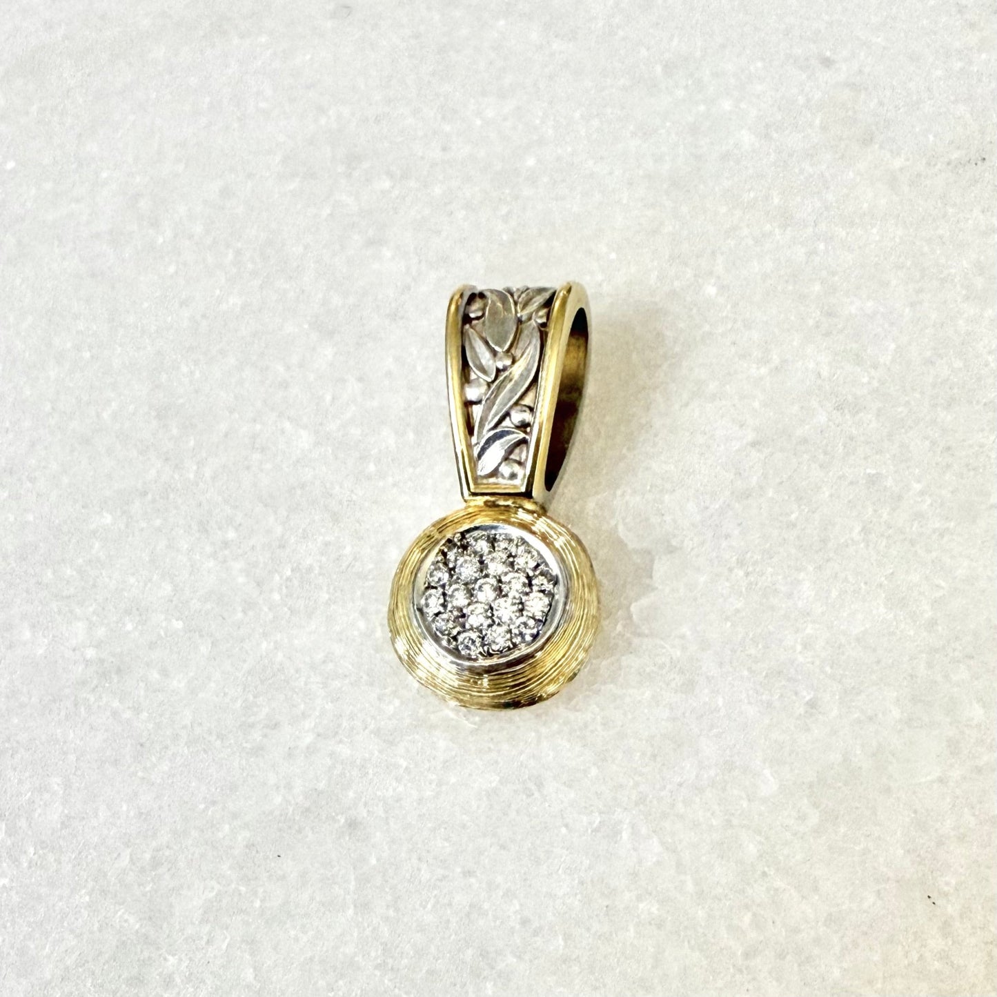 Vintage 14 Karat Two - Tone Gold Pave Diamond Cluster Pendant - WeilJewelry