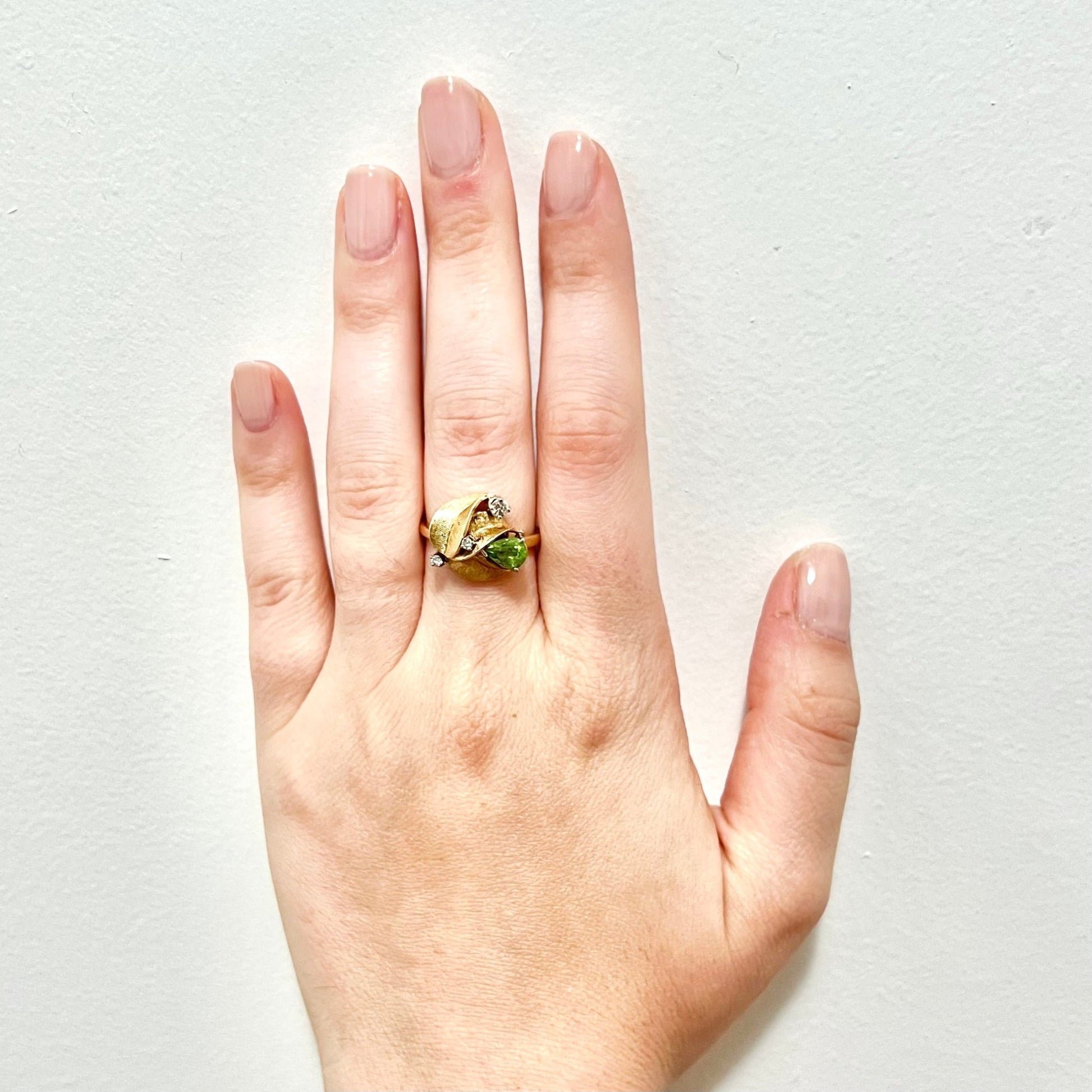 Vintage 14 Karat Two - Tone Gold Peridot & Diamond Cocktail Ring - WeilJewelry