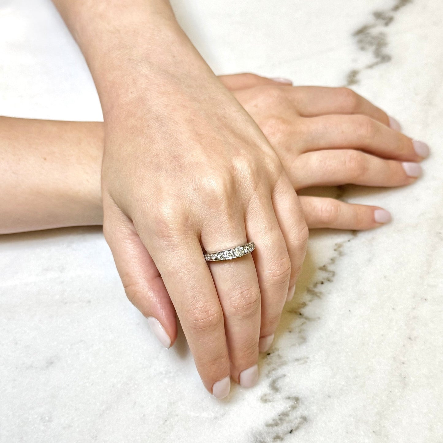 Vintage 14 Karat White Gold 1 Carat Graduated Diamond Half Eternity Ring - WeilJewelry