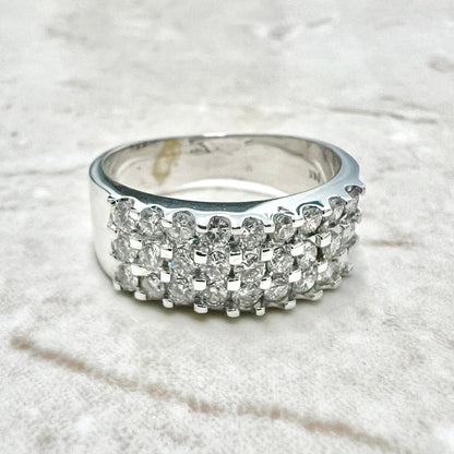 Vintage 14 Karat White Gold 1.08 Carat Three - Row Pave Diamond Band Ring - WeilJewelry