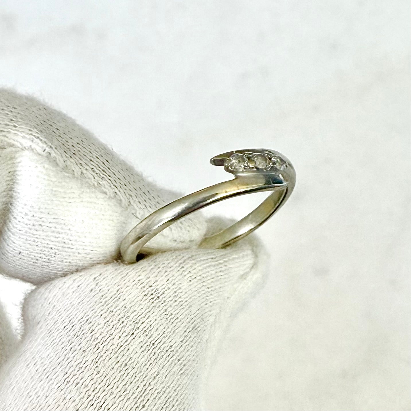 Vintage 14 Karat White Gold Three - Stone Diamond Bypass Ring - WeilJewelry