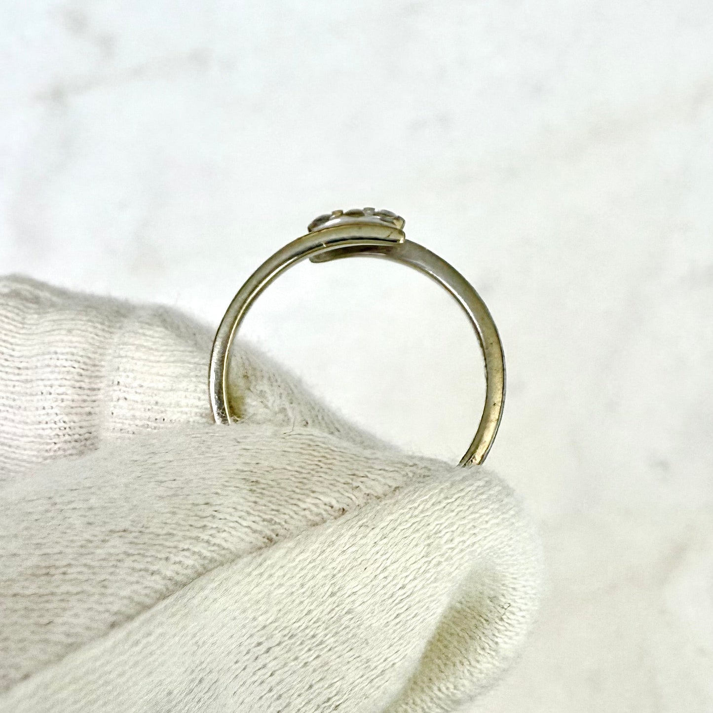 Vintage 14 Karat White Gold Three - Stone Diamond Bypass Ring - WeilJewelry